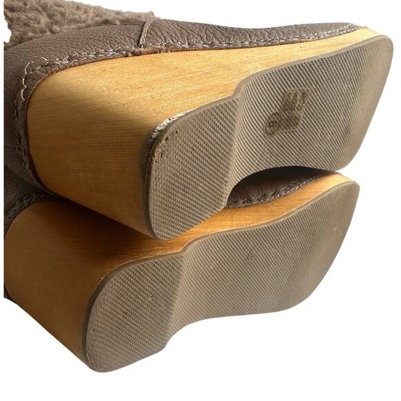 Kelsi Dagger Jagger Taupe Knee High Clog Wood Heel Wedge Round Toe Leather Boot - Picture 2 of 16